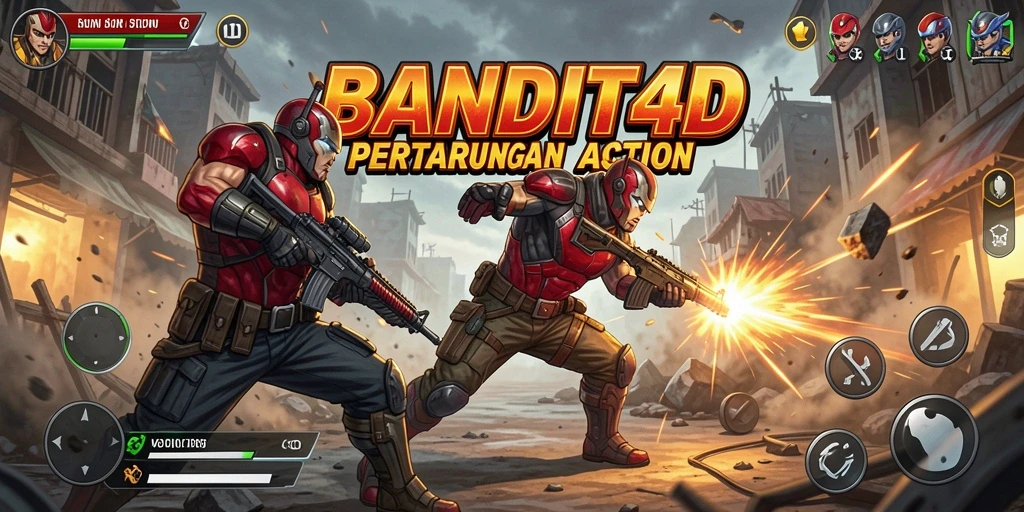 Tampilan utama BANDIT4D dengan aksi dan karakter yang menarik.