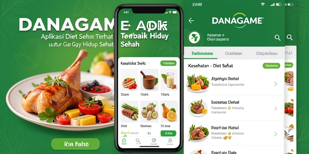Screenshot utama aplikasi DANAGAME menunjukkan antarmuka Diet Sehat yang menarik.