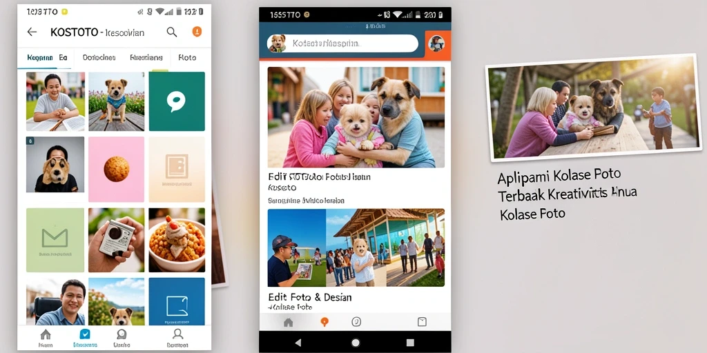 Screenshot antarmuka KOSTOTO menampilkan kolase foto yang penuh warna.